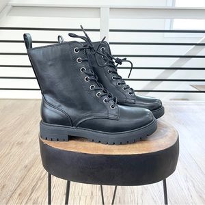 6.5 7 9 9.5 10 faux leather, vegan black combat / moto boots